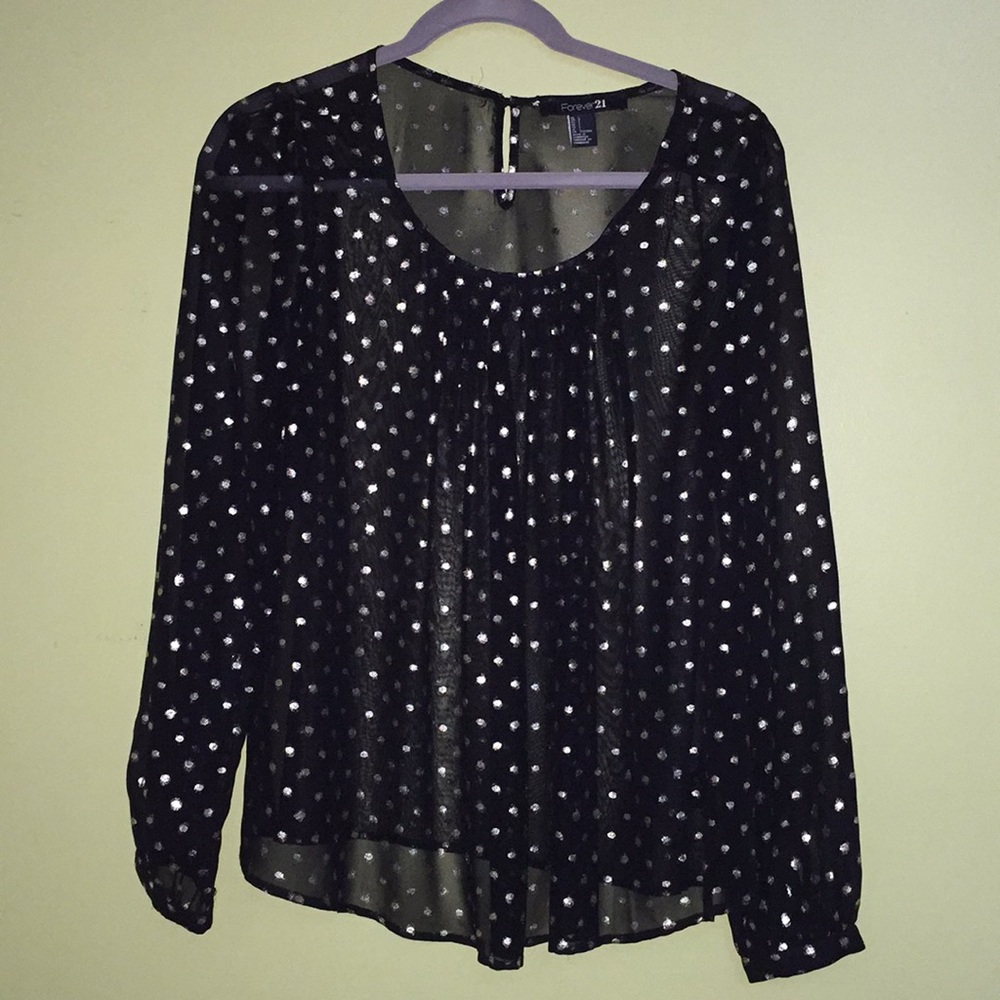 Forever 21 Black & Gold Polka-Dot Blouse